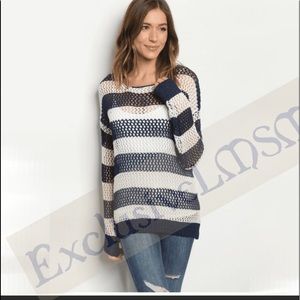 Ivory & Navy Fishnet Crochet Top